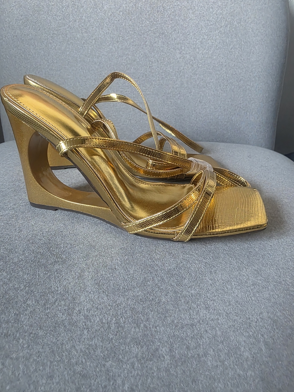 Gold Strappy Wedge Sandals - Women's Metallic Heels